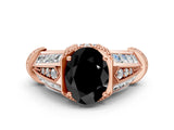Rose gold Vintage Milgrain Fancy Black Oval Cut Diamond Split Shank Ring with Prong Setting