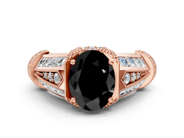 Rose Gold Oval Vintage Hidden Halo Engagement Ring Setting for Black Center