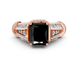 Rose gold Vintage Milgrain Fancy Black Radiant Cut Diamond Split Shank Ring with Prong Setting