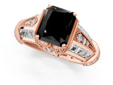 Rose gold Vintage Milgrain Fancy Black Radiant Cut Diamond Split Shank Ring with Prong Setting_1