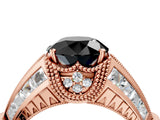 Rose gold Vintage Milgrain Fancy Black Round Cut Diamond Split Shank Ring with Prong Setting_4