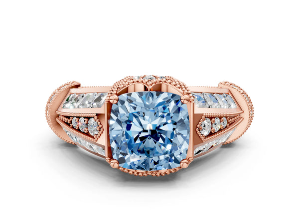 Rose Gold Cushion Cut Vintage Engagement Ring Setting for Fancy Blue Center - Design RJ-751