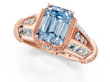 Rose gold Vintage Milgrain Fancy Blue Emerald Cut Diamond Split Shank Ring with Prong Setting_1