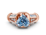 Rose gold Vintage Milgrain Fancy Blue Heart Cut Diamond Split Shank Ring with Prong Setting