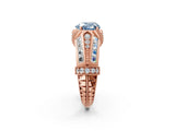 Rose gold Vintage Milgrain Fancy Blue Heart Cut Diamond Split Shank Ring with Prong Setting_2