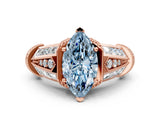 Rose gold Vintage Milgrain Fancy Blue Marquise Cut Diamond Split Shank Ring with Prong Setting