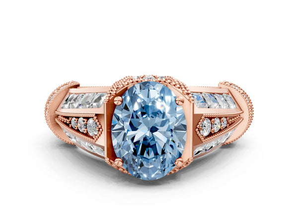 Rose Gold Oval Vintage Engagement Ring Setting for Fancy Blue Center