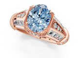 Rose gold Vintage Milgrain Fancy Blue Oval Cut Diamond Split Shank Ring with Prong Setting_1