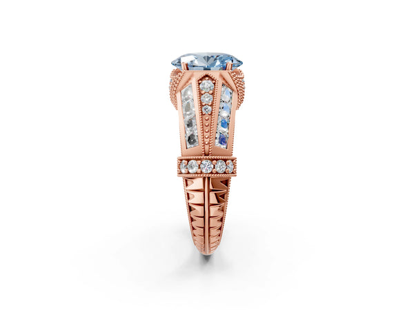 Rose Gold Oval Vintage Engagement Ring Setting for Fancy Blue Center