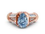 Rose gold Vintage Milgrain Fancy Blue Pear Cut Diamond Split Shank Ring with Prong Setting