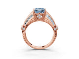 Rose gold Vintage Milgrain Fancy Blue Princess Cut Diamond Split Shank Ring with Prong Setting_3