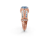 Rose gold Vintage Milgrain Fancy Blue Round Cut Diamond Split Shank Ring with Prong Setting_2