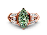 Rose gold Vintage Milgrain Fancy Green Marquise Cut Diamond Split Shank Ring with Prong Setting