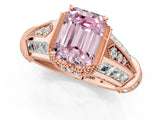 Rose gold Vintage Milgrain Fancy Pink Emerald Cut Diamond Split Shank Ring with Prong Setting_1