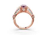 Rose gold Vintage Milgrain Fancy Pink Emerald Cut Diamond Split Shank Ring with Prong Setting_3