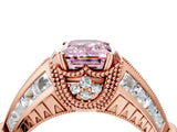 Rose gold Vintage Milgrain Fancy Pink Emerald Cut Diamond Split Shank Ring with Prong Setting_4