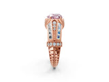 Rose gold Vintage Milgrain Fancy Pink Heart Cut Diamond Split Shank Ring with Prong Setting_2