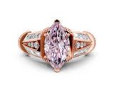 Rose gold Vintage Milgrain Fancy Pink Marquise Cut Diamond Split Shank Ring with Prong Setting