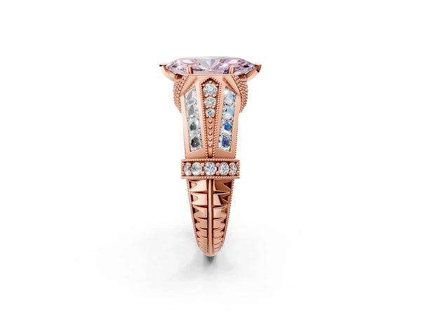 Rose Gold Marquise Vintage Engagement Ring Setting for Fancy Pink Center
