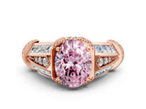 Rose gold Vintage Milgrain Fancy Pink Oval Cut Diamond Split Shank Ring with Prong Setting