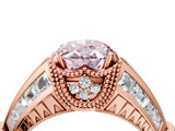Rose gold Vintage Milgrain Fancy Pink Oval Cut Diamond Split Shank Ring with Prong Setting_4