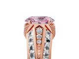 Rose gold Vintage Milgrain Fancy Pink Oval Cut Diamond Split Shank Ring with Prong Setting_5