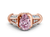 Rose gold Vintage Milgrain Fancy Pink Pear Cut Diamond Split Shank Ring with Prong Setting