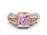 Rose gold Vintage Milgrain Fancy Pink Princess Cut Diamond Split Shank Ring with Prong Setting