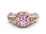 Rose gold Vintage Milgrain Fancy Pink Round Cut Diamond Split Shank Ring with Prong Setting
