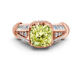 Rose gold Vintage Milgrain Fancy Yellow Cushion Cut Diamond Split Shank Ring with Prong Setting