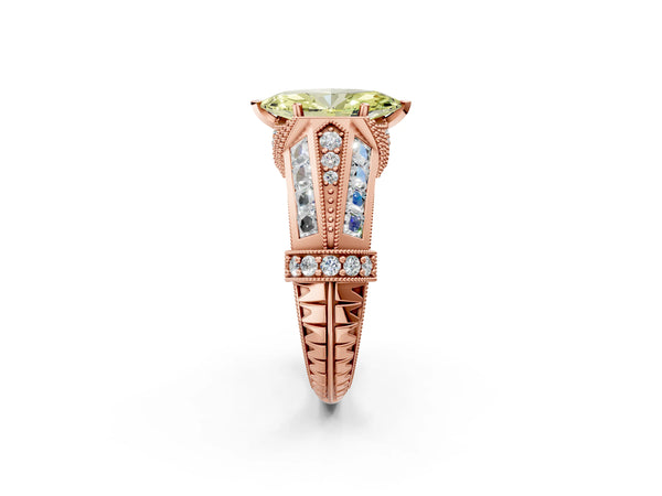 Rose Gold Marquise Vintage Engagement Ring Setting for Fancy Yellow Center - Design RJ-751