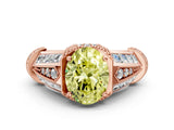 Rose gold Vintage Milgrain Fancy Yellow Oval Cut Diamond Split Shank Ring with Prong Setting