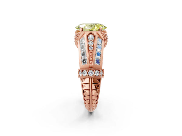 Rose Gold Oval Vintage Engagement Ring Setting for Fancy Yellow Center