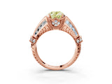 Rose gold Vintage Milgrain Fancy Yellow Oval Cut Diamond Split Shank Ring with Prong Setting_3