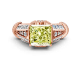 Rose gold Vintage Milgrain Fancy Yellow Princess Cut Diamond Split Shank Ring with Prong Setting