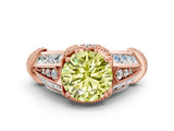 Rose gold Vintage Milgrain Fancy Yellow Round Cut Diamond Split Shank Ring with Prong Setting