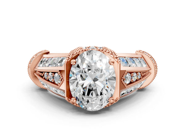 Rose Gold Oval Vintage Hidden Halo Engagement Ring Setting