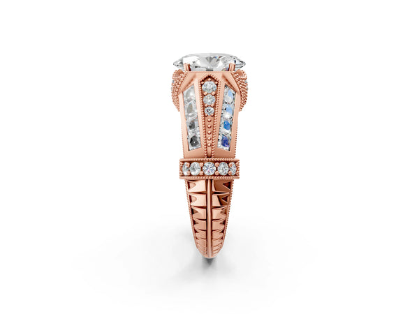 Rose Gold Oval Vintage Hidden Halo Engagement Ring Setting