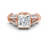 Rose gold Vintage Milgrain Princess Cut Diamond Split Shank Ring with Prong Setting_13
