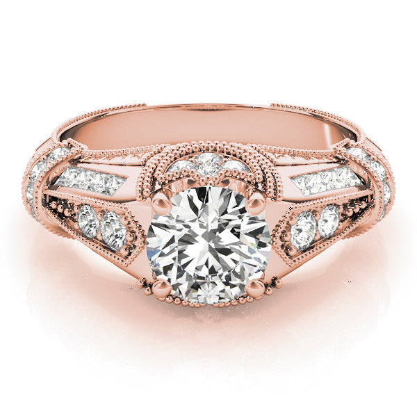 Rose gold Vintage Milgrain Round Diamond Split Shank Ring with Prong Setting 1