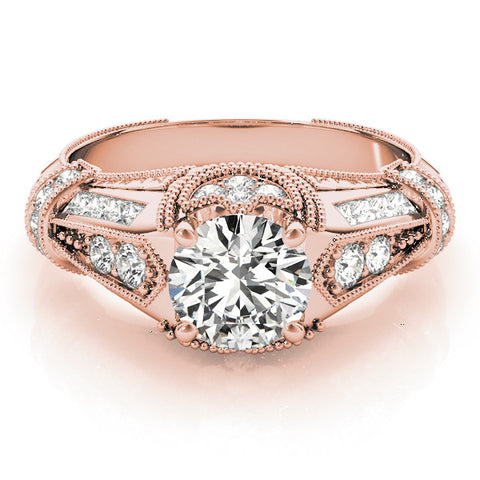Rose gold Vintage Milgrain Round Diamond Split Shank Ring with Prong Setting 1