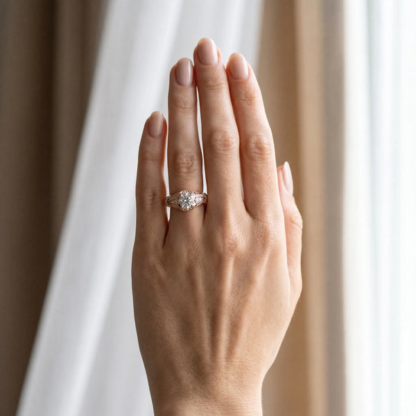 Rose gold Vintage Milgrain Round Diamond Split Shank Ring with Prong Setting