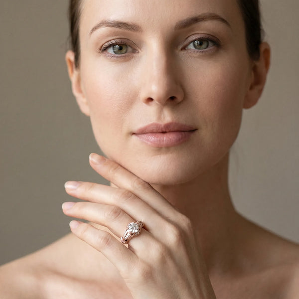 Rose gold Vintage Milgrain Round Diamond Split Shank Ring with Prong Setting