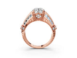 Rose gold Vintage Milgrain Round Diamond Split Shank Ring with Prong Setting_14