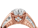 Rose gold Vintage Milgrain Round Diamond Split Shank Ring with Prong Setting_15