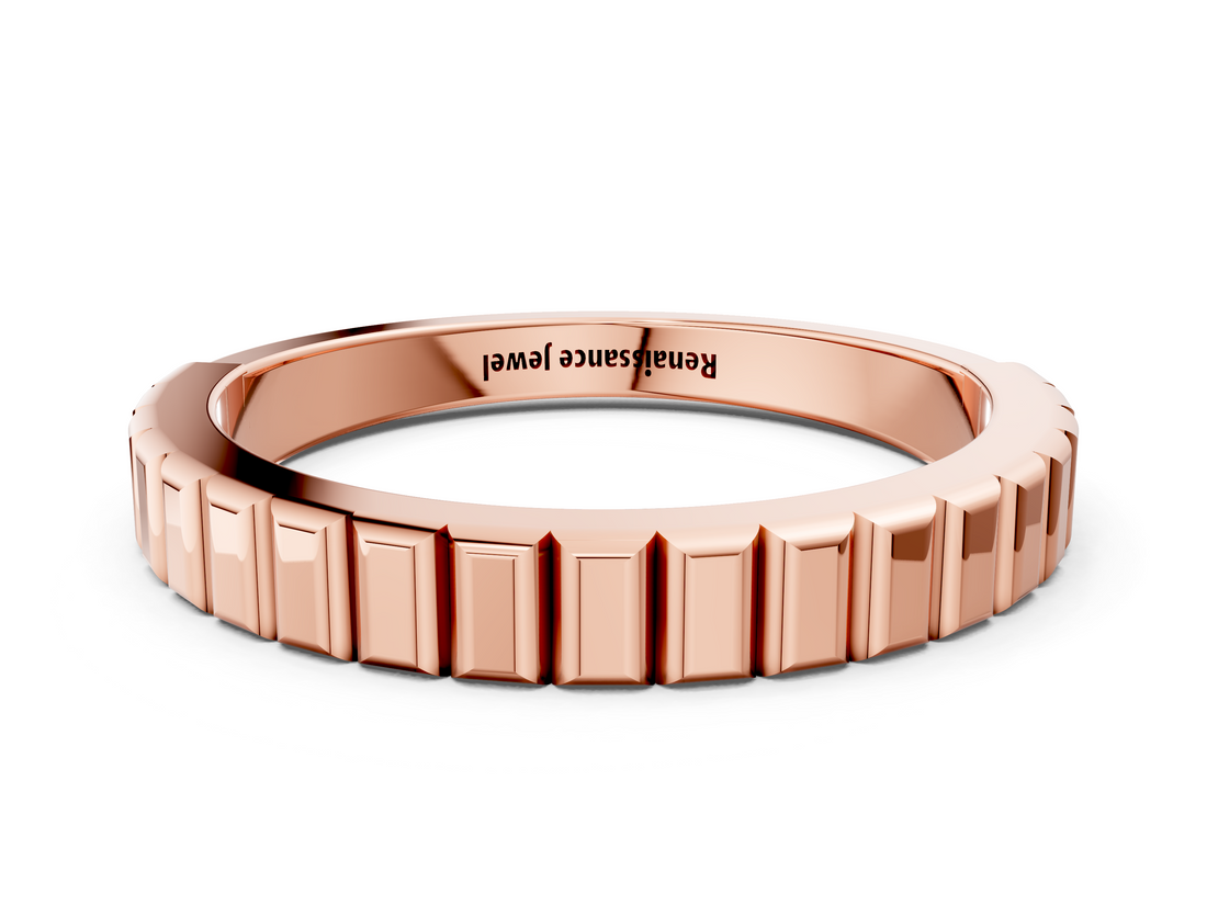 Rose gold White Gold Ribbed Eternity Band_38