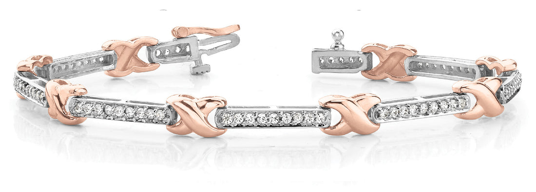 Rose gold X-Link Round Brilliant Tennis Bracelet with Channel Setting