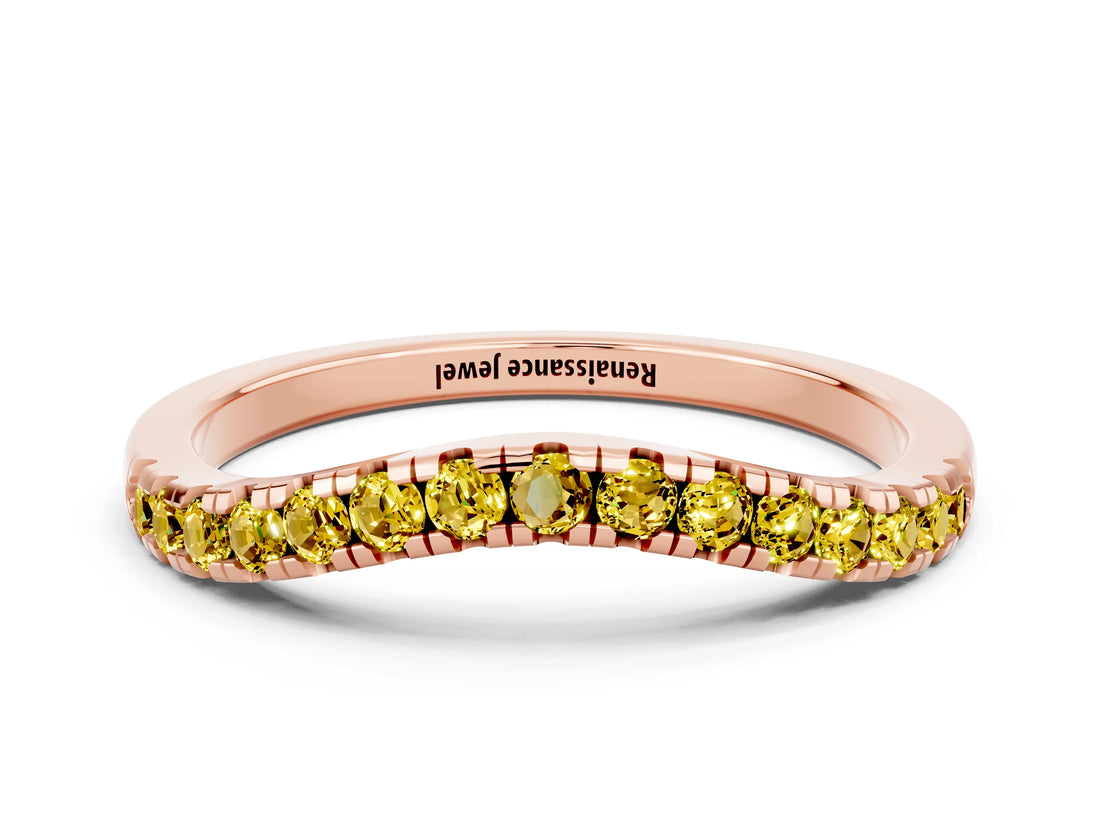 Rose gold Yellow Sapphire Pavé Curved Wedding Band_18