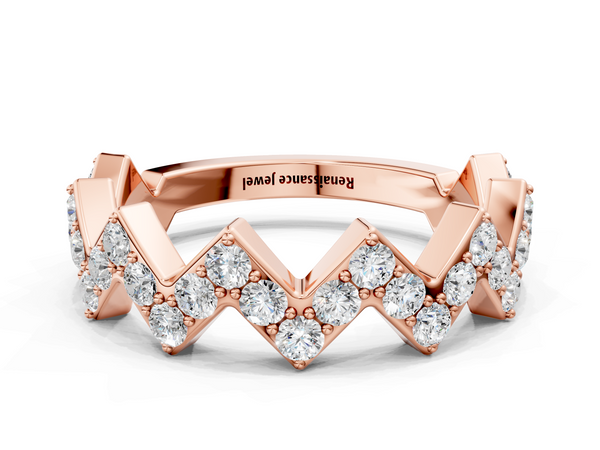 Rose gold Zigzag Diamond Pave Round Eternity Band with Prong Setting