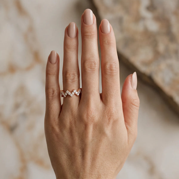 Rose gold Zigzag Diamond Pave Round Eternity Band with Prong Setting